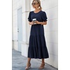 image:imagePRETTYGARDEN Summer Dresses for Women 2026 Casual Floral Boho Midi Sun Dress Puff Short Sleeve Flowy Beach Vacation SundressSolid Navy