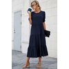 image:imagePRETTYGARDEN Summer Dresses for Women 2026 Casual Floral Boho Midi Sun Dress Puff Short Sleeve Flowy Beach Vacation SundressSolid Navy