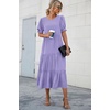 image:imagePRETTYGARDEN Summer Dresses for Women 2026 Casual Floral Boho Midi Sun Dress Puff Short Sleeve Flowy Beach Vacation SundressSolid Purple