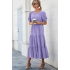 image:imagePRETTYGARDEN Summer Dresses for Women 2026 Casual Floral Boho Midi Sun Dress Puff Short Sleeve Flowy Beach Vacation SundressSolid Purple