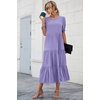 image:imagePRETTYGARDEN Summer Dresses for Women 2026 Casual Floral Boho Midi Sun Dress Puff Short Sleeve Flowy Beach Vacation SundressSolid Purple