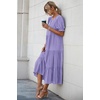 image:imagePRETTYGARDEN Summer Dresses for Women 2026 Casual Floral Boho Midi Sun Dress Puff Short Sleeve Flowy Beach Vacation SundressSolid Purple