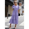 image:imagePRETTYGARDEN Summer Dresses for Women 2026 Casual Floral Boho Midi Sun Dress Puff Short Sleeve Flowy Beach Vacation SundressSolid Purple