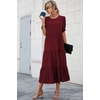 image:imagePRETTYGARDEN Summer Dresses for Women 2026 Casual Floral Boho Midi Sun Dress Puff Short Sleeve Flowy Beach Vacation SundressSolid Wine Red