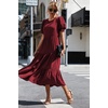 image:imagePRETTYGARDEN Summer Dresses for Women 2026 Casual Floral Boho Midi Sun Dress Puff Short Sleeve Flowy Beach Vacation SundressSolid Wine Red