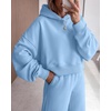 image:imagePRETTYGARDEN Women 2 Piece Hoodies Sweatpants Sweatsuits  Long Sleeve Oversized Hooded Sweatshirts Cotton Wide Leg Sweatpant With Pockets Fall Workout Sets Holiday Travel OutfitsLight Blue