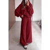 image:imagePRETTYGARDEN Women 2 Piece Hoodies Sweatpants Sweatsuits  Long Sleeve Oversized Hooded Sweatshirts Cotton Wide Leg Sweatpant With Pockets Fall Workout Sets Holiday Travel OutfitsBurgundy