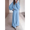 image:imagePRETTYGARDEN Women 2 Piece Hoodies Sweatpants Sweatsuits  Long Sleeve Oversized Hooded Sweatshirts Cotton Wide Leg Sweatpant With Pockets Fall Workout Sets Holiday Travel OutfitsLight Blue
