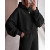 image:imagePRETTYGARDEN Women 2 Piece Hoodies Sweatpants Sweatsuits  Long Sleeve Oversized Hooded Sweatshirts Cotton Wide Leg Sweatpant With Pockets Fall Workout Sets Holiday Travel OutfitsBlack