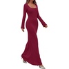 image:imagePRETTYGARDEN Womens Fall Long Sleeve Maxi Bodycon Dresses  Soft Stretchy Ribbed Knit Bell Sleeve Square Neck Mermaid Elegant Long Dress Wedding Guest Party 2026 Winter ClothingBurgundy