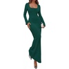 image:imagePRETTYGARDEN Womens Fall Long Sleeve Maxi Bodycon Dresses  Soft Stretchy Ribbed Knit Bell Sleeve Square Neck Mermaid Elegant Long Dress Wedding Guest Party 2026 Winter ClothingDark Green