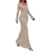 image:imagePRETTYGARDEN Womens Fall Long Sleeve Maxi Bodycon Dresses  Soft Stretchy Ribbed Knit Bell Sleeve Square Neck Mermaid Elegant Long Dress Wedding Guest Party 2026 Winter ClothingApricot