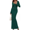 image:imagePRETTYGARDEN Womens Fall Long Sleeve Maxi Bodycon Dresses  Soft Stretchy Ribbed Knit Bell Sleeve Square Neck Mermaid Elegant Long Dress Wedding Guest Party 2026 Winter ClothingDark Green