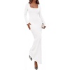 image:imagePRETTYGARDEN Womens Fall Long Sleeve Maxi Bodycon Dresses  Soft Stretchy Ribbed Knit Bell Sleeve Square Neck Mermaid Elegant Long Dress Wedding Guest Party 2026 Winter ClothingWhite