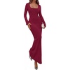 image:imagePRETTYGARDEN Womens Fall Long Sleeve Maxi Bodycon Dresses  Soft Stretchy Ribbed Knit Bell Sleeve Square Neck Mermaid Elegant Long Dress Wedding Guest Party 2026 Winter ClothingBurgundy