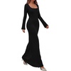 image:imagePRETTYGARDEN Womens Fall Long Sleeve Maxi Bodycon Dresses  Soft Stretchy Ribbed Knit Bell Sleeve Square Neck Mermaid Elegant Long Dress Wedding Guest Party 2026 Winter ClothingBlack