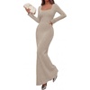 image:imagePRETTYGARDEN Womens Fall Long Sleeve Maxi Bodycon Dresses  Soft Stretchy Ribbed Knit Bell Sleeve Square Neck Mermaid Elegant Long Dress Wedding Guest Party 2026 Winter ClothingApricot