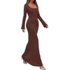 image:imagePRETTYGARDEN Womens Fall Long Sleeve Maxi Bodycon Dresses  Soft Stretchy Ribbed Knit Bell Sleeve Square Neck Mermaid Elegant Long Dress Wedding Guest Party 2026 Winter ClothingCoffee