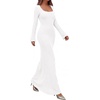 image:imagePRETTYGARDEN Womens Fall Long Sleeve Maxi Bodycon Dresses  Soft Stretchy Ribbed Knit Bell Sleeve Square Neck Mermaid Elegant Long Dress Wedding Guest Party 2026 Winter ClothingWhite