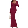 image:imagePRETTYGARDEN Womens Fall Long Sleeve Maxi Bodycon Dresses  Soft Stretchy Ribbed Knit Bell Sleeve Square Neck Mermaid Elegant Long Dress Wedding Guest Party 2026 Winter ClothingBurgundy
