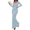 image:imagePRETTYGARDEN Womens Fall Long Sleeve Maxi Bodycon Dresses  Soft Stretchy Ribbed Knit Bell Sleeve Square Neck Mermaid Elegant Long Dress Wedding Guest Party 2026 Winter ClothingLight Blue