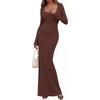 image:imagePRETTYGARDEN Womens Fall Long Sleeve Maxi Bodycon Dresses  Soft Stretchy Ribbed Knit Bell Sleeve Square Neck Mermaid Elegant Long Dress Wedding Guest Party 2026 Winter ClothingCoffee