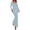 image:imagePRETTYGARDEN Womens Fall Long Sleeve Maxi Bodycon Dresses  Soft Stretchy Ribbed Knit Bell Sleeve Square Neck Mermaid Elegant Long Dress Wedding Guest Party 2026 Winter ClothingLight Blue