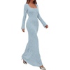 image:imagePRETTYGARDEN Womens Fall Long Sleeve Maxi Bodycon Dresses  Soft Stretchy Ribbed Knit Bell Sleeve Square Neck Mermaid Elegant Long Dress Wedding Guest Party 2026 Winter ClothingLight Blue