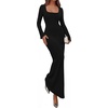 image:imagePRETTYGARDEN Womens Fall Long Sleeve Maxi Bodycon Dresses  Soft Stretchy Ribbed Knit Bell Sleeve Square Neck Mermaid Elegant Long Dress Wedding Guest Party 2026 Winter ClothingBlack