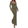 image:imagePRETTYGARDEN Womens Fall Long Sleeve Maxi Bodycon Dresses  Soft Stretchy Ribbed Knit Bell Sleeve Square Neck Mermaid Elegant Long Dress Wedding Guest Party 2026 Winter ClothingArmy Green