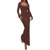 image:imagePRETTYGARDEN Womens Fall Long Sleeve Maxi Bodycon Dresses  Soft Stretchy Ribbed Knit Bell Sleeve Square Neck Mermaid Elegant Long Dress Wedding Guest Party 2026 Winter ClothingCoffee