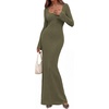 image:imagePRETTYGARDEN Womens Fall Long Sleeve Maxi Bodycon Dresses  Soft Stretchy Ribbed Knit Bell Sleeve Square Neck Mermaid Elegant Long Dress Wedding Guest Party 2026 Winter ClothingArmy Green