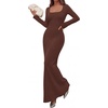 image:imagePRETTYGARDEN Womens Fall Long Sleeve Maxi Bodycon Dresses  Soft Stretchy Ribbed Knit Bell Sleeve Square Neck Mermaid Elegant Long Dress Wedding Guest Party 2026 Winter ClothingCoffee