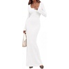 image:imagePRETTYGARDEN Womens Fall Long Sleeve Maxi Bodycon Dresses  Soft Stretchy Ribbed Knit Bell Sleeve Square Neck Mermaid Elegant Long Dress Wedding Guest Party 2026 Winter ClothingWhite