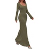 image:imagePRETTYGARDEN Womens Fall Long Sleeve Maxi Bodycon Dresses  Soft Stretchy Ribbed Knit Bell Sleeve Square Neck Mermaid Elegant Long Dress Wedding Guest Party 2026 Winter ClothingArmy Green