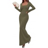 image:imagePRETTYGARDEN Womens Fall Long Sleeve Maxi Bodycon Dresses  Soft Stretchy Ribbed Knit Bell Sleeve Square Neck Mermaid Elegant Long Dress Wedding Guest Party 2026 Winter ClothingArmy Green