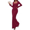 image:imagePRETTYGARDEN Womens Fall Long Sleeve Maxi Bodycon Dresses  Soft Stretchy Ribbed Knit Bell Sleeve Square Neck Mermaid Elegant Long Dress Wedding Guest Party 2026 Winter ClothingBurgundy