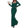 image:imagePRETTYGARDEN Womens Fall Long Sleeve Maxi Bodycon Dresses  Soft Stretchy Ribbed Knit Bell Sleeve Square Neck Mermaid Elegant Long Dress Wedding Guest Party 2026 Winter ClothingDark Green