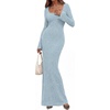 image:imagePRETTYGARDEN Womens Fall Long Sleeve Maxi Bodycon Dresses  Soft Stretchy Ribbed Knit Bell Sleeve Square Neck Mermaid Elegant Long Dress Wedding Guest Party 2026 Winter ClothingLight Blue