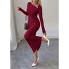 image:imagePRETTYGARDEN Womens Fall Long Sleeve Ribbed Sweater Dress  Breathable Knit Fabric Elegant Bodycon Cut Fashion Asymmetrical Neck Night Out Party Dresses 2026 Trendy Winter ClothesWine Red