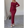 image:imagePRETTYGARDEN Womens Fall Long Sleeve Ribbed Sweater Dress  Breathable Knit Fabric Elegant Bodycon Cut Fashion Asymmetrical Neck Night Out Party Dresses 2026 Trendy Winter ClothesWine Red