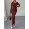 image:imagePRETTYGARDEN Womens Fall Long Sleeve Ribbed Sweater Dress  Breathable Knit Fabric Elegant Bodycon Cut Fashion Asymmetrical Neck Night Out Party Dresses 2026 Trendy Winter ClothesBrown