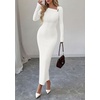 image:imagePRETTYGARDEN Womens Fall Long Sleeve Ribbed Sweater Dress  Breathable Knit Fabric Elegant Bodycon Cut Fashion Asymmetrical Neck Night Out Party Dresses 2026 Trendy Winter ClothesWhite