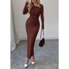 image:imagePRETTYGARDEN Womens Fall Long Sleeve Ribbed Sweater Dress  Breathable Knit Fabric Elegant Bodycon Cut Fashion Asymmetrical Neck Night Out Party Dresses 2026 Trendy Winter ClothesBrown