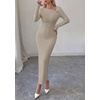 image:imagePRETTYGARDEN Womens Fall Long Sleeve Ribbed Sweater Dress  Breathable Knit Fabric Elegant Bodycon Cut Fashion Asymmetrical Neck Night Out Party Dresses 2026 Trendy Winter ClothesGrey Apricot
