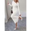image:imagePRETTYGARDEN Womens Fall Long Sleeve Ribbed Sweater Dress  Breathable Knit Fabric Elegant Bodycon Cut Fashion Asymmetrical Neck Night Out Party Dresses 2026 Trendy Winter ClothesWhite