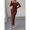 image:imagePRETTYGARDEN Womens Fall Long Sleeve Ribbed Sweater Dress  Breathable Knit Fabric Elegant Bodycon Cut Fashion Asymmetrical Neck Night Out Party Dresses 2026 Trendy Winter ClothesBrown