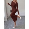 image:imagePRETTYGARDEN Womens Fall Long Sleeve Ribbed Sweater Dress  Breathable Knit Fabric Elegant Bodycon Cut Fashion Asymmetrical Neck Night Out Party Dresses 2026 Trendy Winter ClothesBrown
