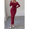 image:imagePRETTYGARDEN Womens Fall Long Sleeve Ribbed Sweater Dress  Breathable Knit Fabric Elegant Bodycon Cut Fashion Asymmetrical Neck Night Out Party Dresses 2026 Trendy Winter ClothesWine Red