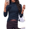 image:imagePRETTYGARDEN Womens Fall Mock Neck Long Sleeve Shirts  Soft Stretchy KnitGeometric Seam StitchingSlim Fitted Basic TeesThermal Casual WearDaily Work Layering Winter Tunic TopNavy Blue